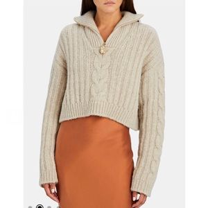 Nanushka Evie Half Zip Wool Cable Knit Wool Blend Sweater Large